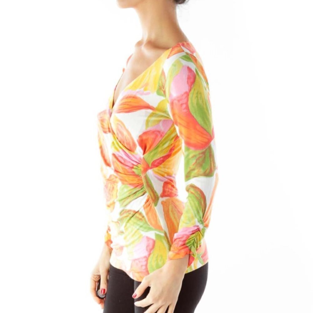 Cabi Orange Floral V-Neck Blouse - Picture 2 of 3